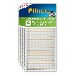 Filtrete™ 10 x 24 x 1 Air Filter, MPR 700, Merv 8, Dust, Pollen & Pet Dander, 3 Month Pleated 1 Inch Electrostatic Air Filters, 4 HVAC Filters