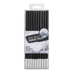Brea Reese Charcoal Pencils, Medium Point, Natural Wood, Black, Pack Of 10 Pencils