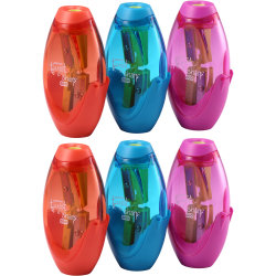 Bostitch Twist-N-Sharp Duo 2-Hole Pencil Sharpeners, Assorted Colors, Pack Of 6 Sharpeners