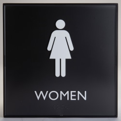 Lorell Women's Restroom Sign - 1 Each - Women Print/Message - 8" Width x 8" Height - Square Shape - Surface-mountable - Easy Readability, Injection-molded - Restroom, Architectural - Plastic - Black