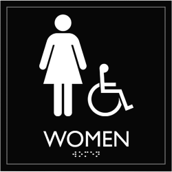 Lorell Women's Handicap Restroom Sign - 1 Each - women's restroom/wheelchair accessible Print/Message - 8" Width x 8" Height - Square Shape - Surface-mountable - Easy Readability, Injection-molded - Restroom, Architectural - Plastic - Black