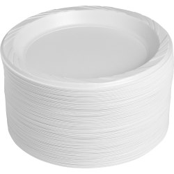 Genuine Joe Reusable Plastic White Plates - 125 / Pack - 9" Diameter Plate - Plastic - Serving - Disposable - White - 500 Piece(s) / Carton