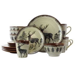 Elama 16-Piece Stoneware Dinnerware Set, Taupe/Elk