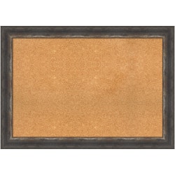 Amanti Art Rectangular Non-Magnetic Cork Bulletin Board, Natural, 41" x 29", Bark Rustic Char Plastic Frame