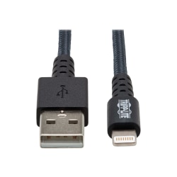 Tripp Lite Heavy Duty Lightning to USB Sync/Charge iPad iPhone Apple 3ft 3' - First End: 1 x 8-pin Lightning Male Proprietary Connector - Second End: 1 x USB Type A Male - 60 MB/s - MFI - Nickel Plated Connector - Gold Plated Contact - Gray