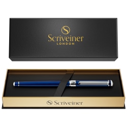 Scriveiner Classic Rollerball Pen, Medium Point, 0.7 mm, Midnight Blue/Silver Barrel, Black Ink