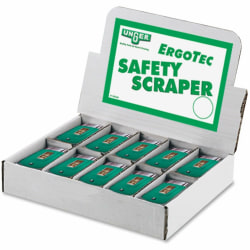 Unger Safety Scrapers - 1.50" Blade - Retractable, Safety Lock, Non-slip Grip - Green - 50 / Carton
