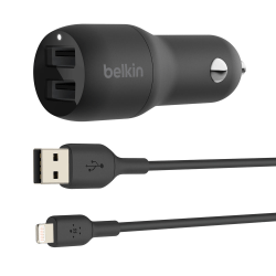 Belkin 42-Watt Dual USB Car Charger With USB-A To Lightning Cable, Black