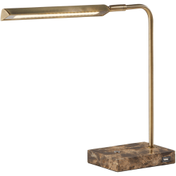 Adesso® Reader LED Desk Lamp with USB Port, 15"H, Antique Brass Shade/Brown Marble Base