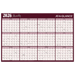 AT-A-GLANCE® 2026 Horizontal Reversible Erasable Yearly Wall Calendar, Red and Blue, Extra Large, 48" x 32"