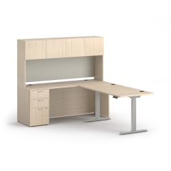 HON Mod Executive Height-Adjustable Workstation With Storage, Desert Oak/Cool Neutral/Silver