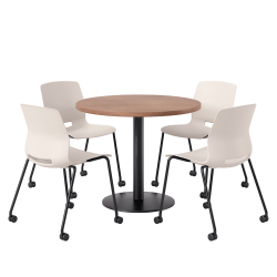 KFI Studios Proof Cafe Round Pedestal Table With Imme Caster Chairs, Includes 4 Chairs, 29"H x 36"W x 36"D, River Cherry Top/Black Base/Moonbeam Chairs