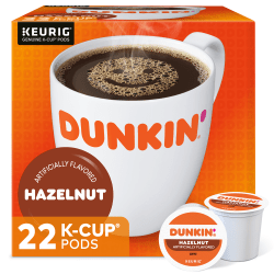 Dunkin' Donuts Single-Serve Coffee K-Cup®, Hazelnut, Carton Of 22