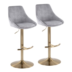 LumiSource Diana Adjustable Bar Stools With Rounded T Footrests, Gray/Gold, Set Of 2 Stools