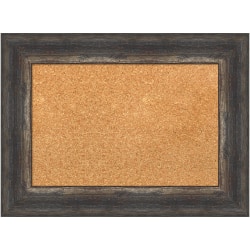 Amanti Art Rectangular Non-Magnetic Cork Bulletin Board, Natural, 23" x 17", Bark Rustic Char Plastic Frame