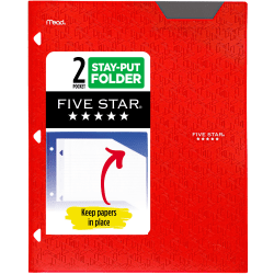 Five Star® 2-Pocket Stay-Put Plastic Folder, Fire Red