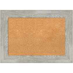 Amanti Art Rectangular Non-Magnetic Cork Bulletin Board, Natural, 30" x 22", Dove Graywash Plastic Frame