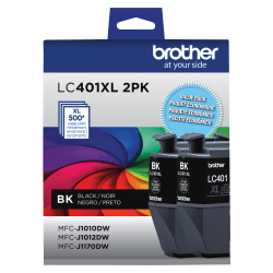 Brother® LC401 Black High-Yield Ink Cartridges, Pack Of 2, LC401XL2PK