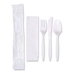Hoffmaster® Economy Cutlery Kits, Fork/Knife/Spoon/Napkin, White, Carton Of 250 Kits