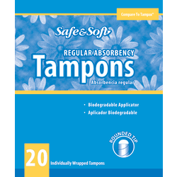 Hospeco Safe & Soft Cardboard Applicator Tampons, Regular Absorbency, 20 Tampons Per Box, Case Of 12 Boxes