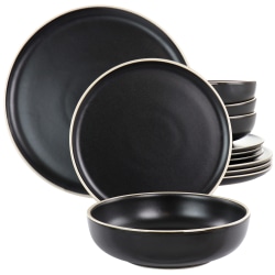 Gibson Elite Serenade 12-Piece Round Stoneware Dinnerware Set, Black