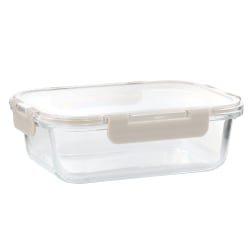 Martha Stewart Rectangular Glass Container With Snap-On Lid, 51 Oz, Taupe