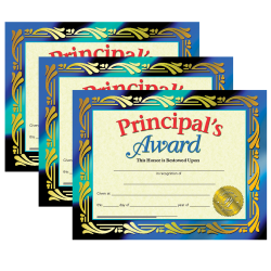 Hayes Certificates, 8-1/2" x 11", Principal’s Award, 30 Certificates Per Pack, Set Of 3 Packs
