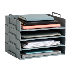 Mind Reader Stackable Paper Trays, 11"H x 10"W x 13-3/4"D, Gray, Set Of 4 Trays