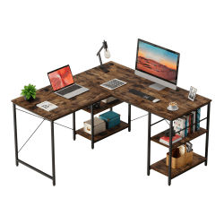 Bestier L-Shaped Corner Computer Desk With Storage Shelf, 3 Cable Holes, 56"W, Rustic Brown