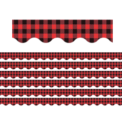 Teacher Created Resources Scalloped Border Trim Packs, 35’, Red/Black Gingham, Set Of 6 Packs