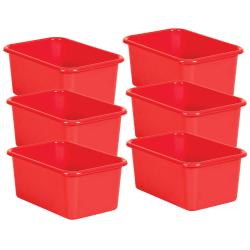Teacher Created Resources Small Plastic Storage Bins, 5"H x 11-3/8"W x 7-3/4"D, Red, Pack Of 6