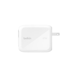 Belkin UltraCharge - Power adapter - retractable GAN - 67 watt - Fast Charge - 2 output connectors (2 x USB-C) - white