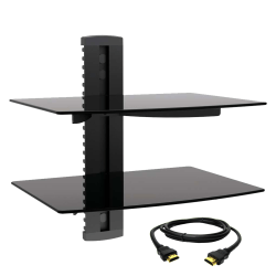 MegaMounts Tempered-Glass Double Shelf Wall Mount With HDMI™ Cable, 15"H x 14.25"W x 11"D, Black