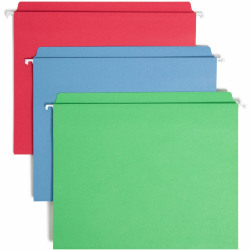 Smead FasTab Straight Tab Cut Letter Recycled Hanging Folder - 8 1/2"x11" - 11 pt. - Blue, Green, Red - 10% Recycled - 18/Box - 64100