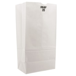 General Paper Grocery Bags, #20, 16 1/8"H x 8 1/4"W x 5 5/16"D, White, Pack Of 500 Bags