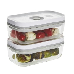 Zwilling Fresh & Save Glass Vacuum Food Storage Containers, 3-1/8" x 6-1/2" x 7-1/8", Clear/White, Pack Of 2 Containers