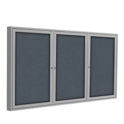 Ghent Traditional 3-Door Enclosed Fabric Bulletin Board, 48" x 72", Gray, Satin Aluminum Frame