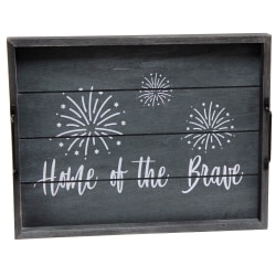 Elegant Designs Decorative Serving Tray, 2-1/4"H x 12"W x 15-1/2"D, Midnight Blue Wash Home Of The Brave