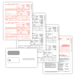 ComplyRight® 1099-R Tax Forms Set, 4-Part, 2-Up, Copies A/B/C/D, 8-1/2" x 11", Pack Of 100 Forms And Envelopes