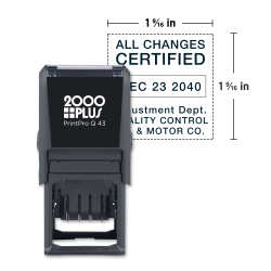 Custom 2000 Plus® PrintPro™ Self-Inking Date Stamp, Economy, Q43D/Square, 1-9/16" x 1-9/16", 1- Or 2-Color