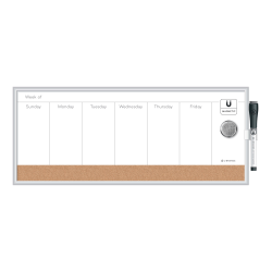 U Brands® Magnetic Dry Erase Weekly Calendar Board, 18" X 7-1/2", Silver Aluminum Frame