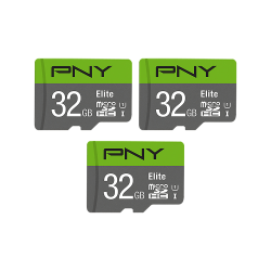 PNY Elite Class 10 U1 microSDHC Flash Memory Cards, 32GB, Pack Of 3 Cards