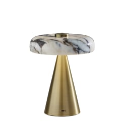 Adesso Randy LED Cordless Table Lamp, Antique Brass with Marble Shade