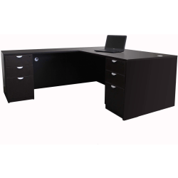 Boss Office Products Holland Series 71"W Executive L-Shaped Corner Desk With 2 File Storage Pedestals, Mocha