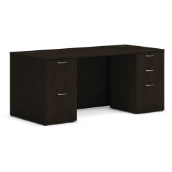 HON® Mod 66"W Double-Pedestal Computer Desk, Java Oak