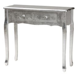 Baxton Studio Newton Classic And Traditional Wood 2-Drawer Console Table, 31-1/2"H x 35-7/16"W x 13-13/16"D, Silver Finished