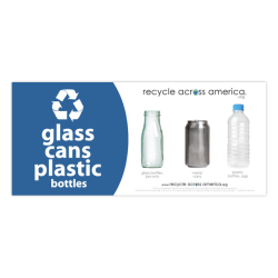 Recycle Across America Glass, GCP-0409, Cans And Plastics Standardized Recycling Label, 4" x 9", Blue