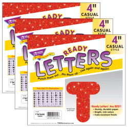 TREND Ready Letters®, 4", Casual Uppercase, Red Sparkle, Set Of 3 Packs