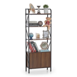 ALPHA HOME 62"H 4-Shelf Bookcase With Doors, Black/Brown