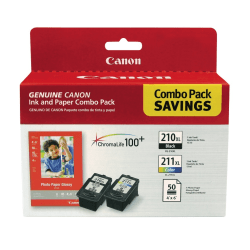 Canon® PG-210XL/CL-211XL High-Yield Black And Tri-Color Ink Cartridges And Photo Paper, Pack Of 2, 2973B004